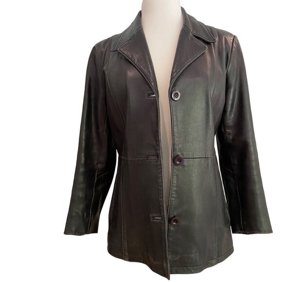 Vintage Laurence Roy Womens soft Black Lambskin Leather blazer Jacket Size Large - Picture 1 of 16